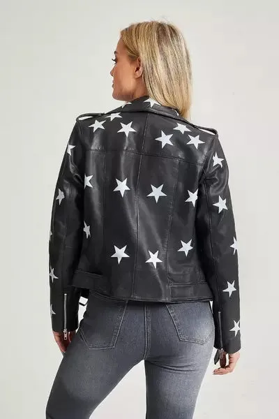 Stars Style Black Leather Biker for Women