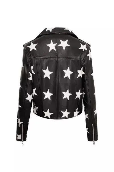 Stars Style Black Leather Biker for Women