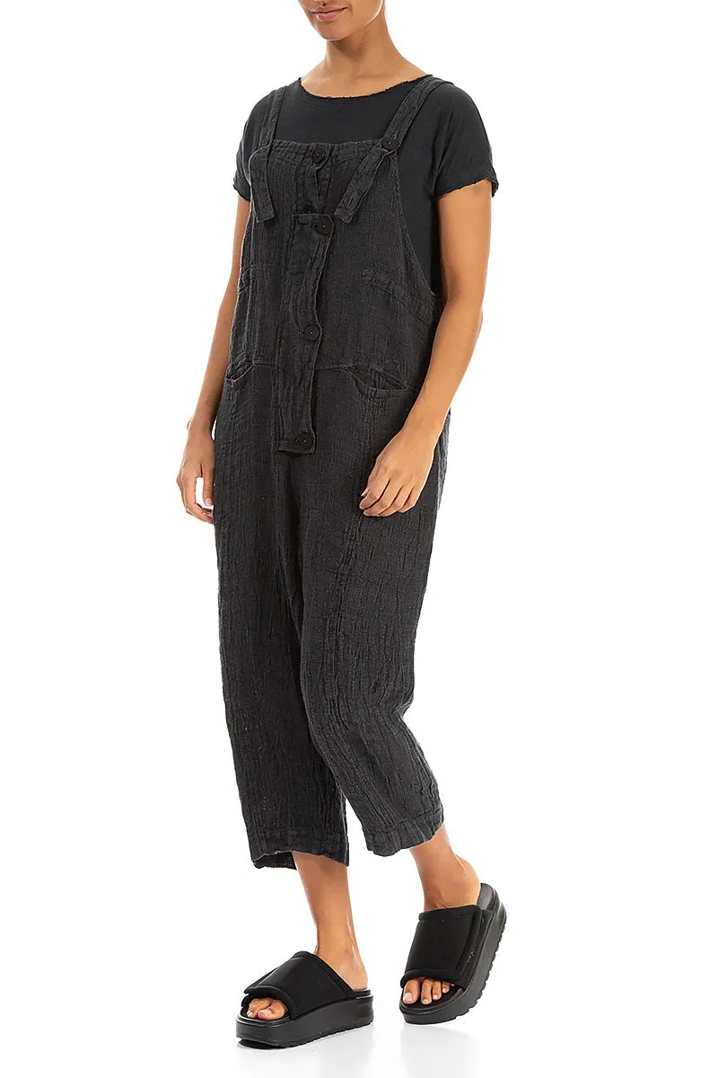 Strappy Forest Grey Mélange Linen Dungaree Jumpsuit