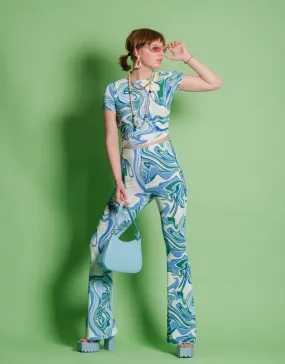 Swirl print flared trousers