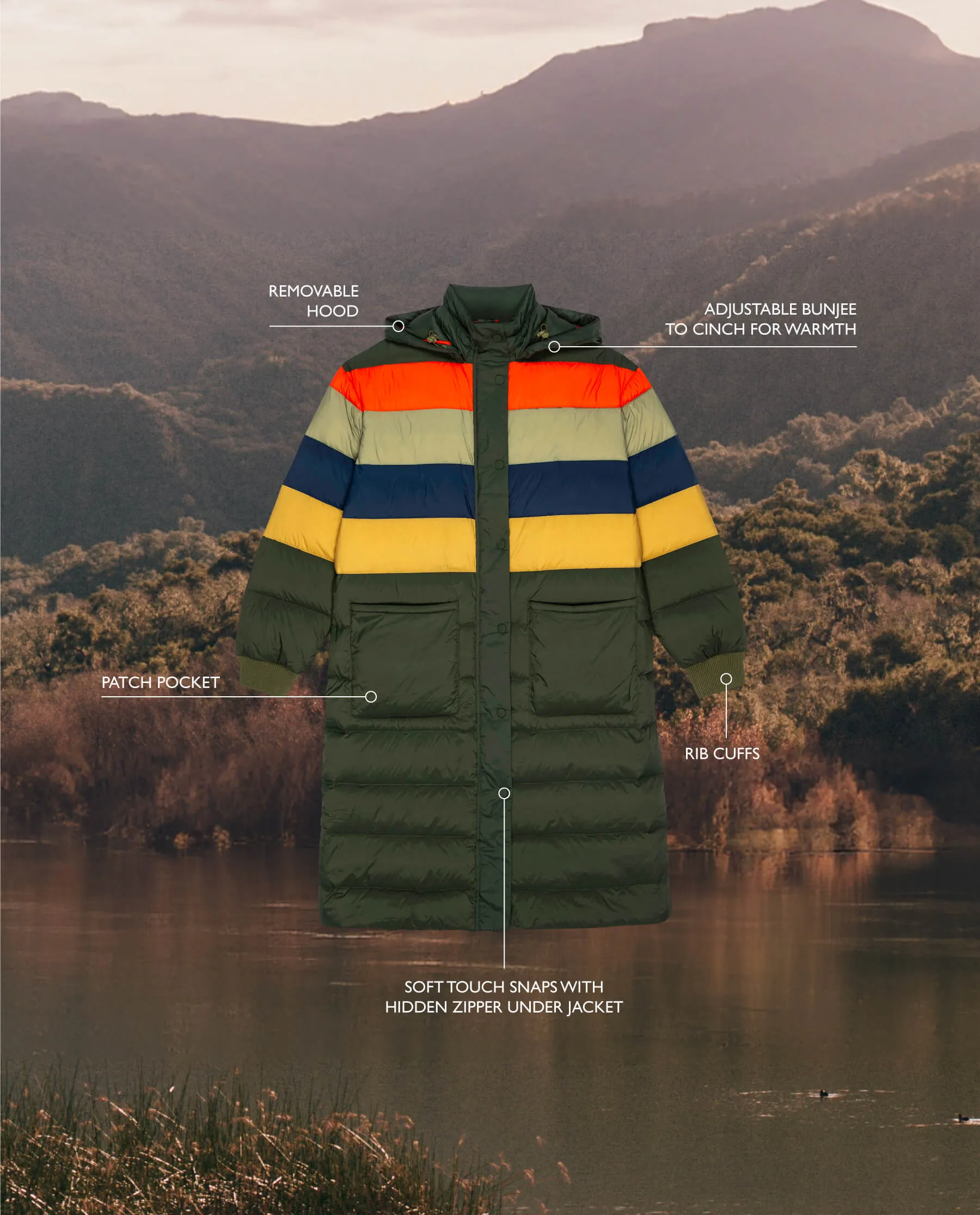 The Down Storm Puffer. -- Mountain View Multi Stripe