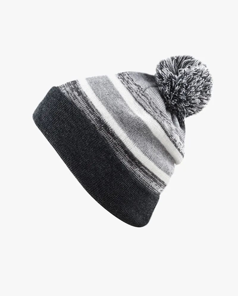 The Hat Depot Kids - Pom Pom Knit Stripe Beanie