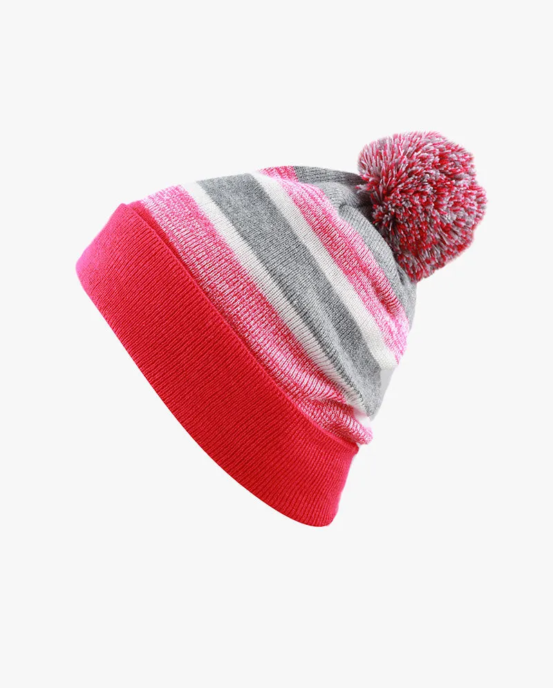 The Hat Depot Kids - Pom Pom Knit Stripe Beanie