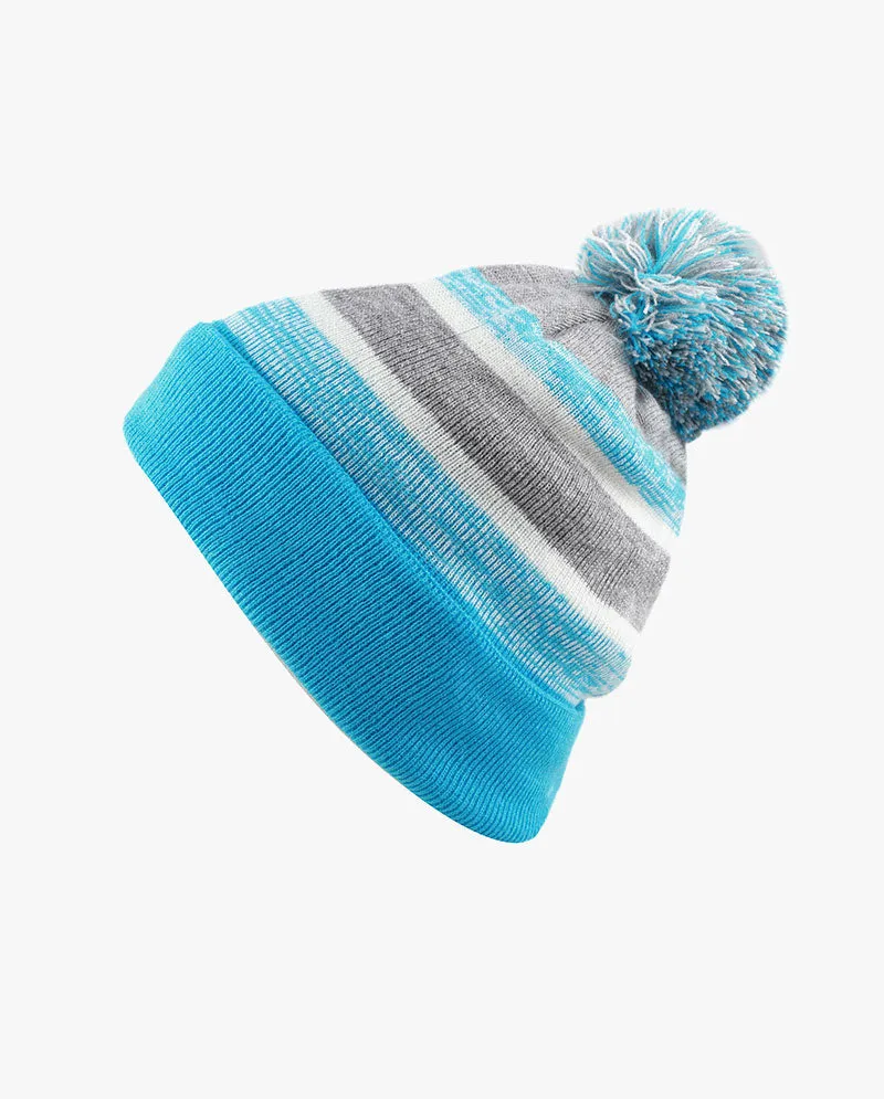 The Hat Depot Kids - Pom Pom Knit Stripe Beanie