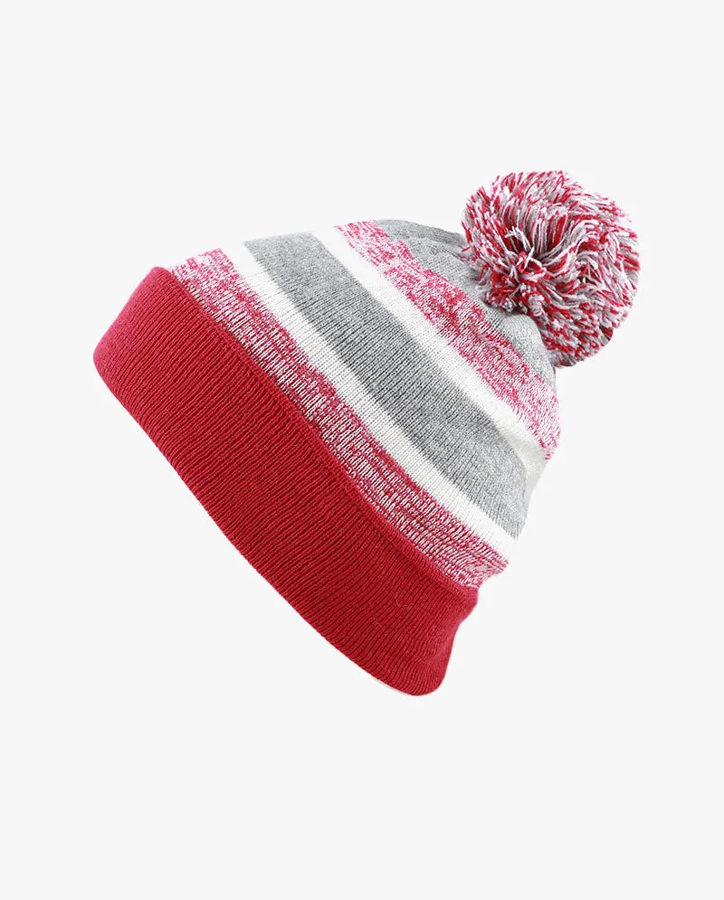 The Hat Depot Kids - Pom Pom Knit Stripe Beanie