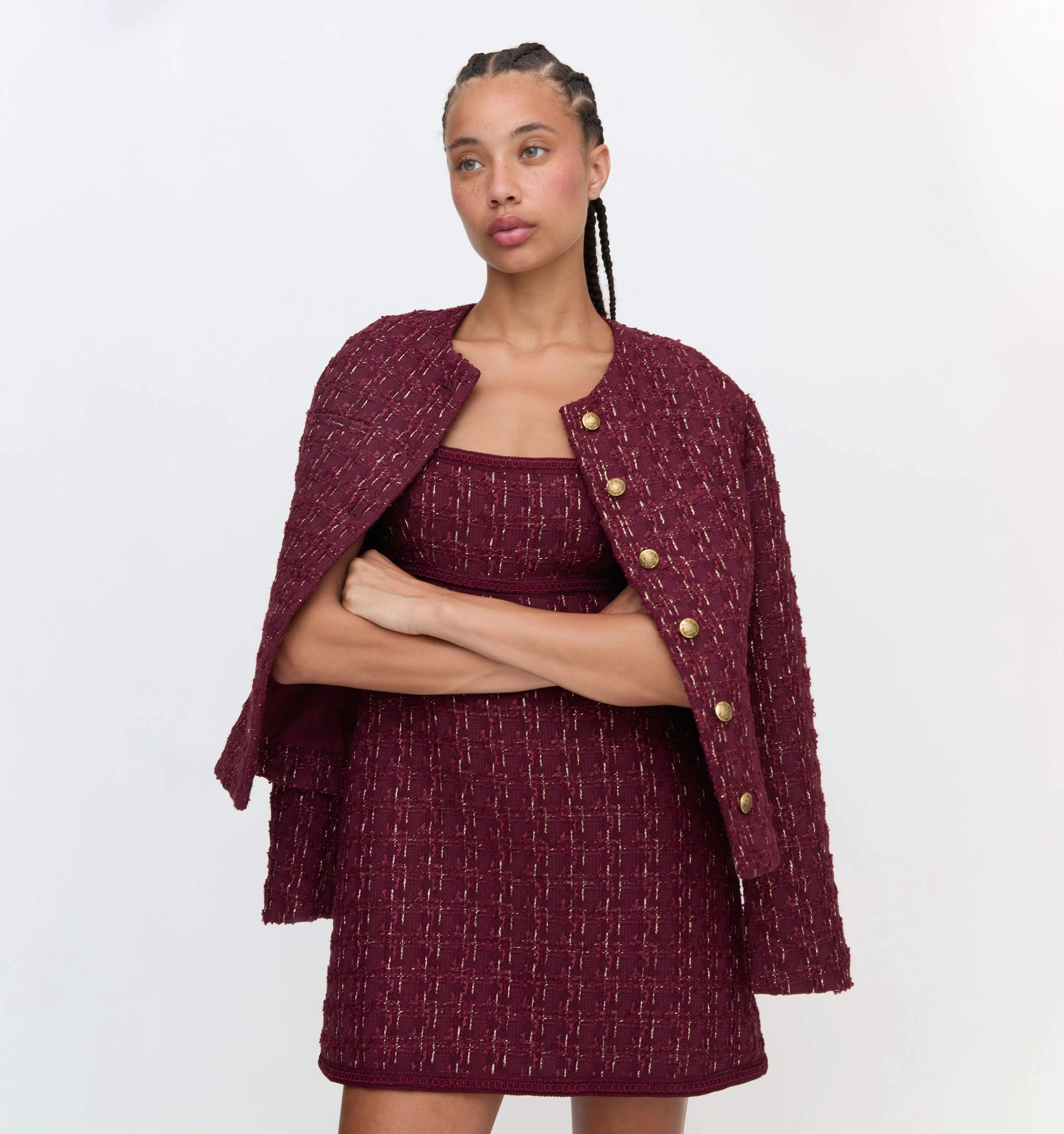 The Valentina Jacket - Burgundy Tweed