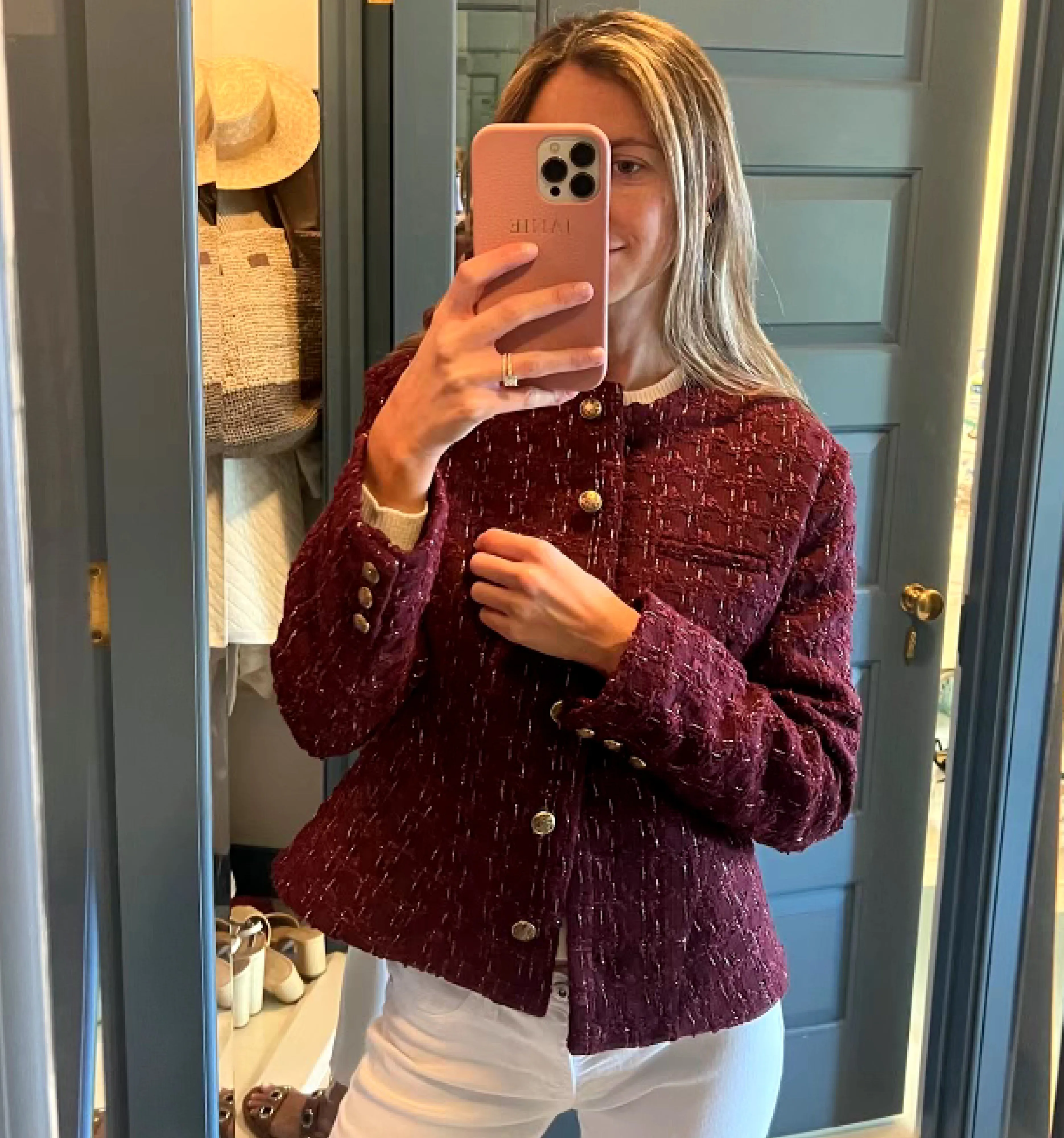 The Valentina Jacket - Burgundy Tweed