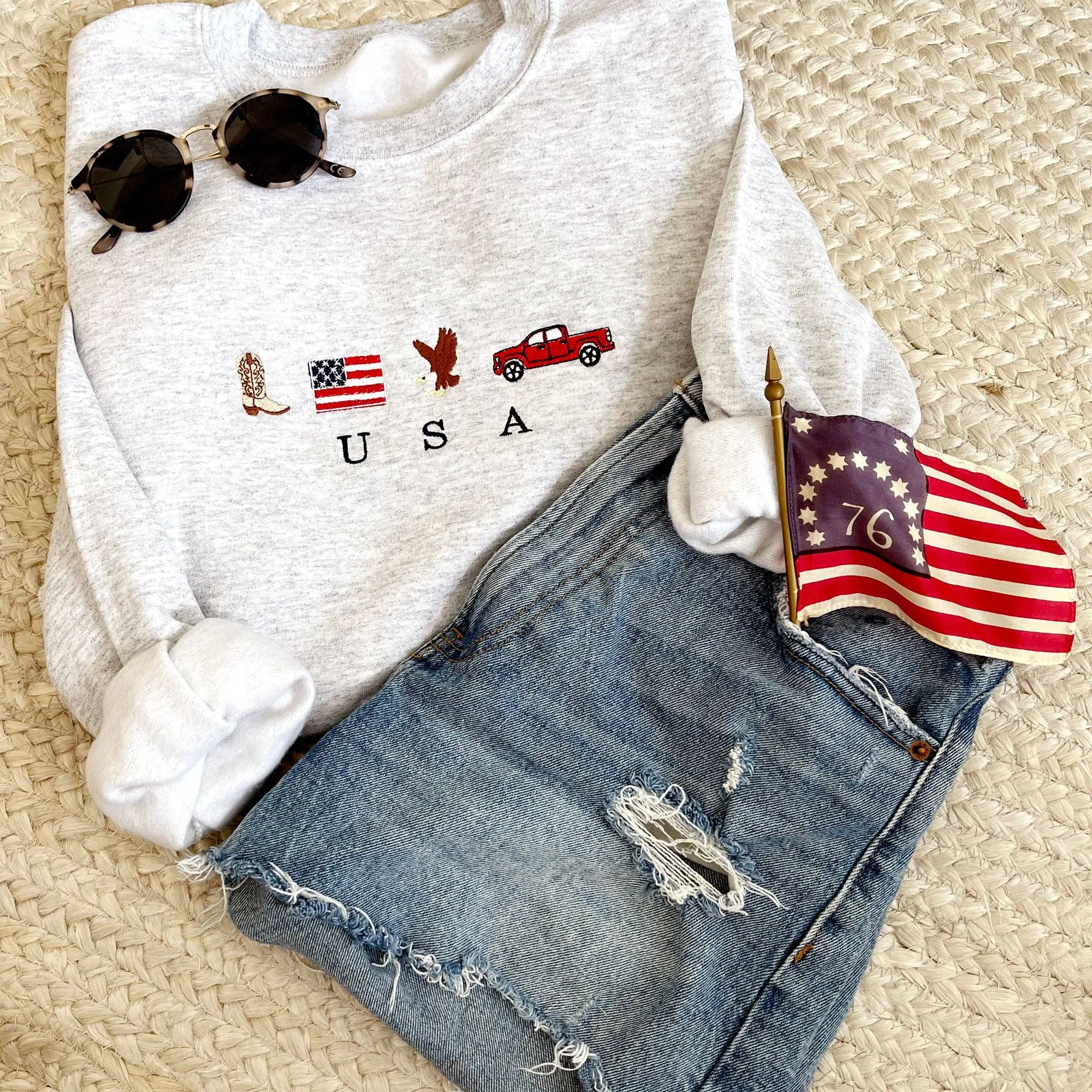 USA Embroidered Icons Crewneck