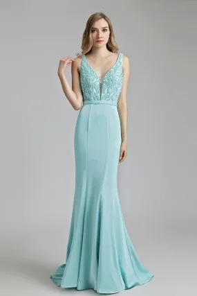 V-neck Mermaid Formal Long Evening Dress