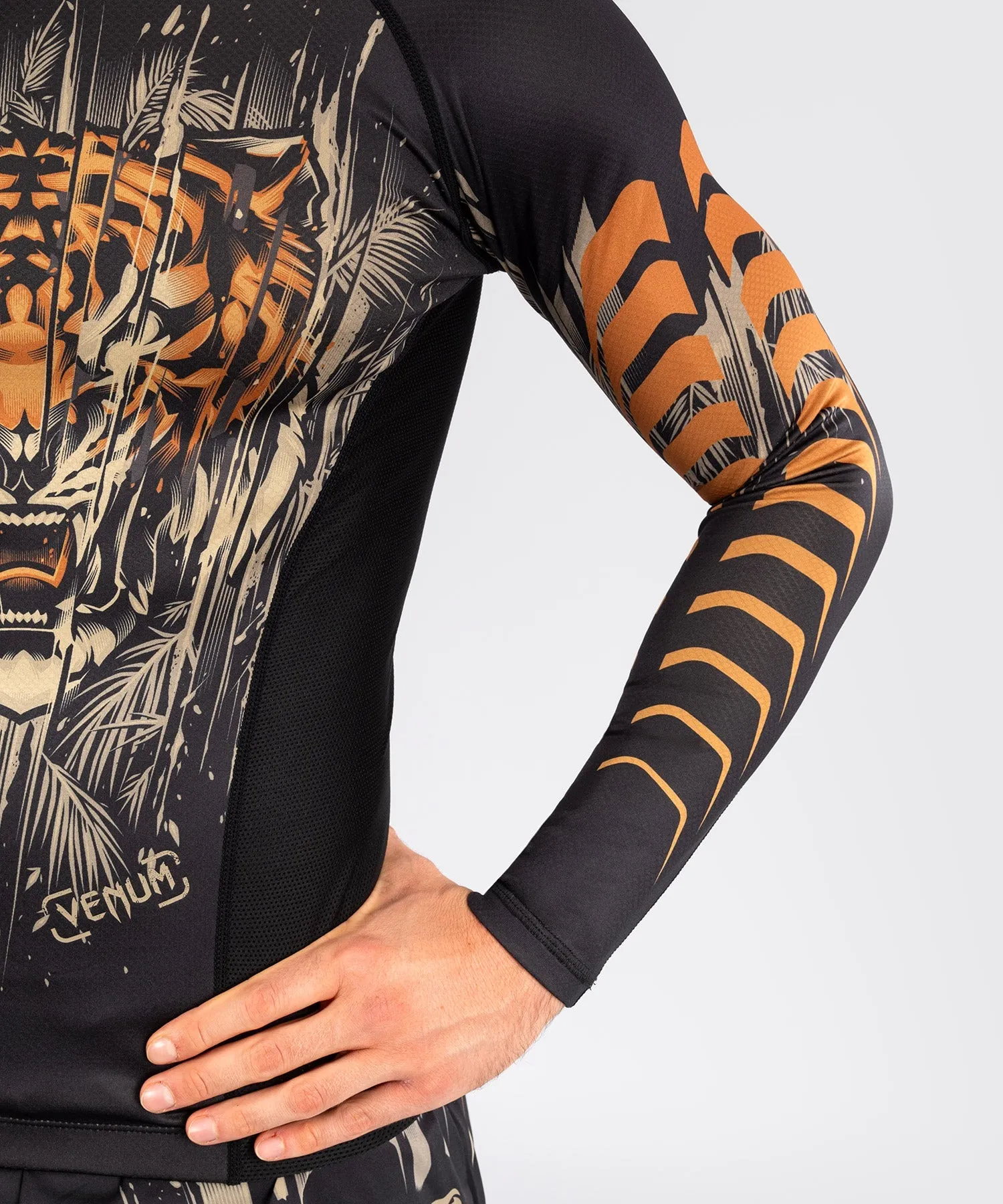 Venum Tiger Men's Long Sleeve Rashguard - Black/Neon Orange