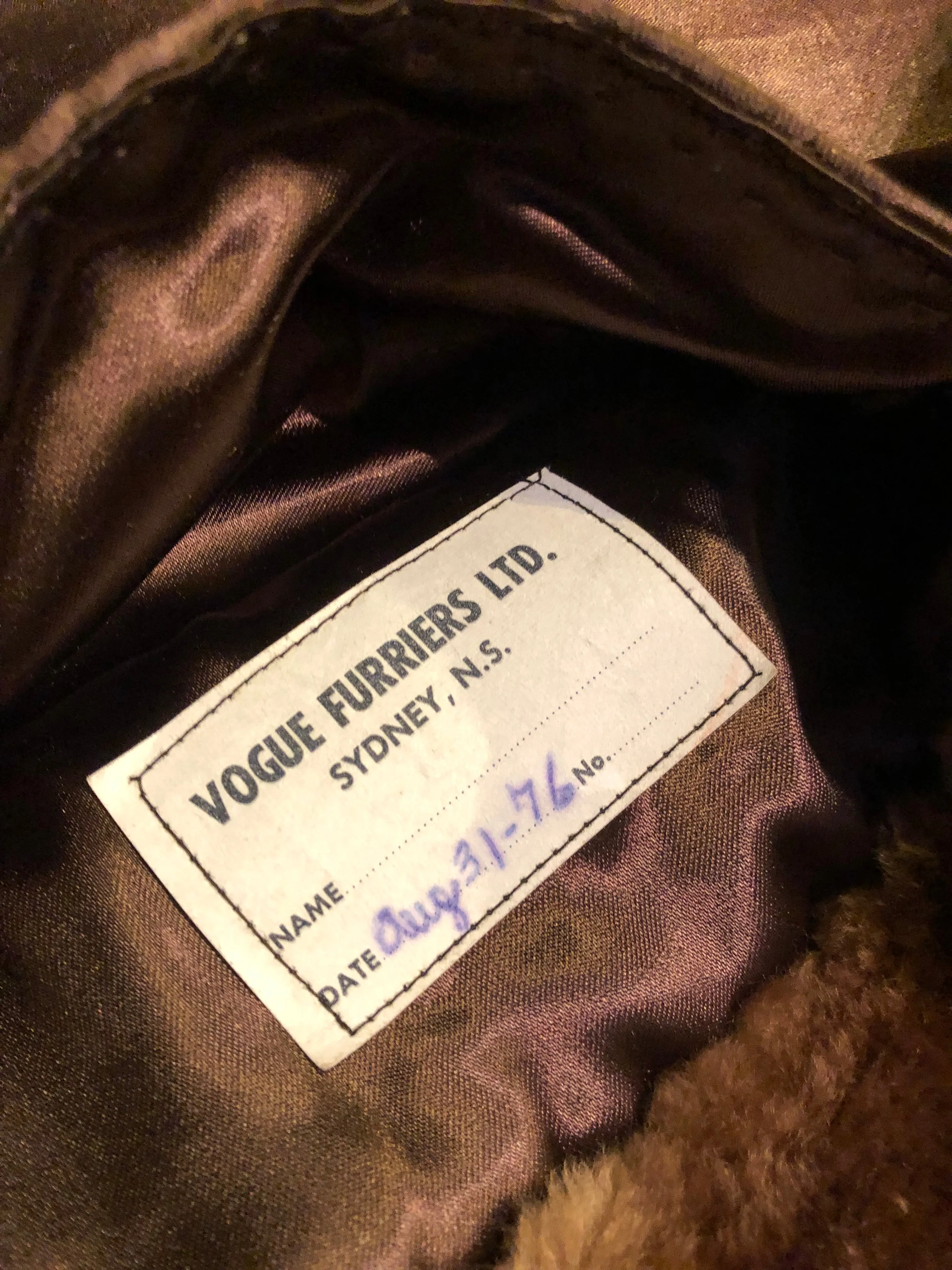 Vintage 70’s Vogue Furriers Long Fur Coat, Made in Nova Scotia