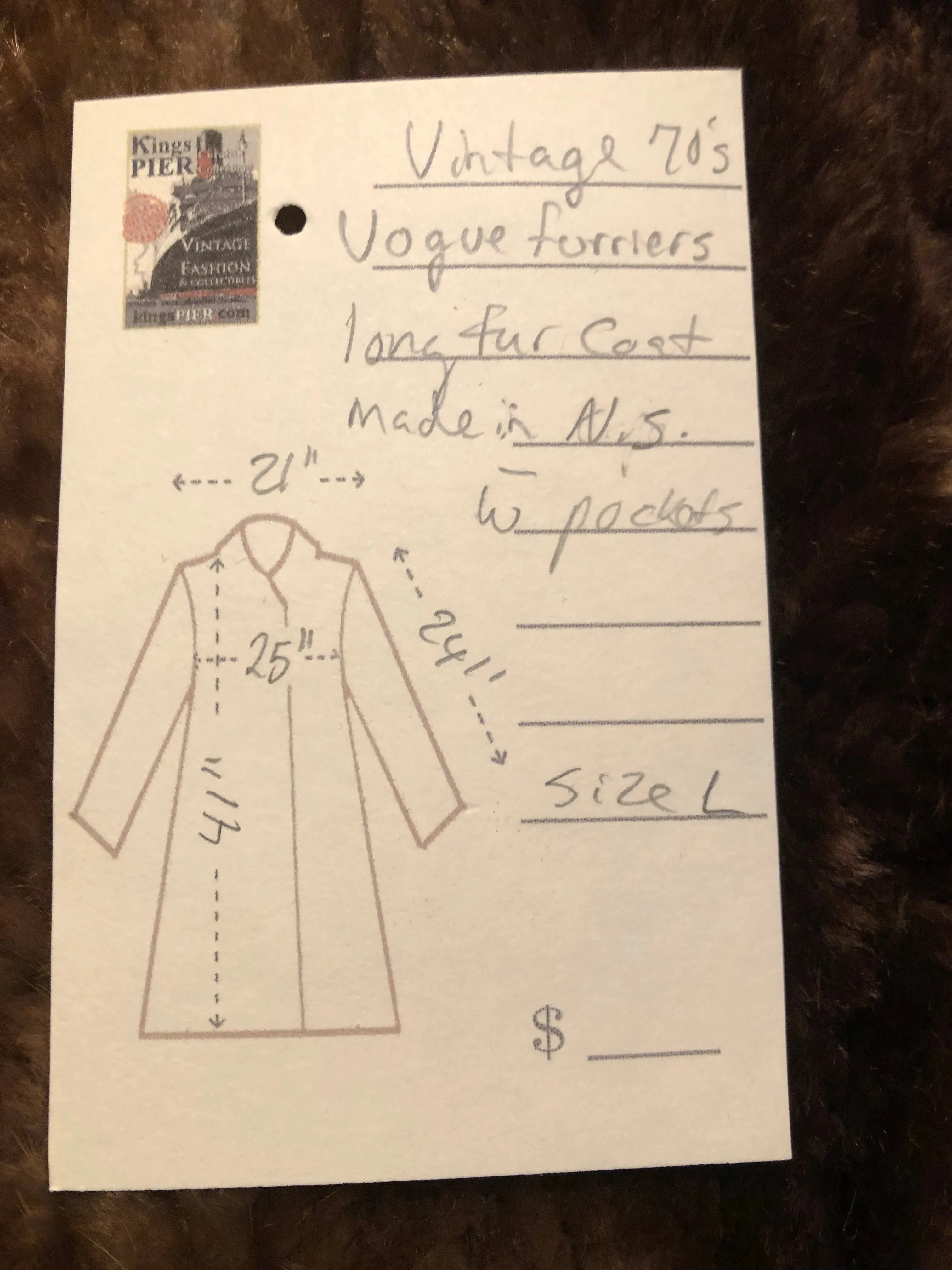 Vintage 70’s Vogue Furriers Long Fur Coat, Made in Nova Scotia