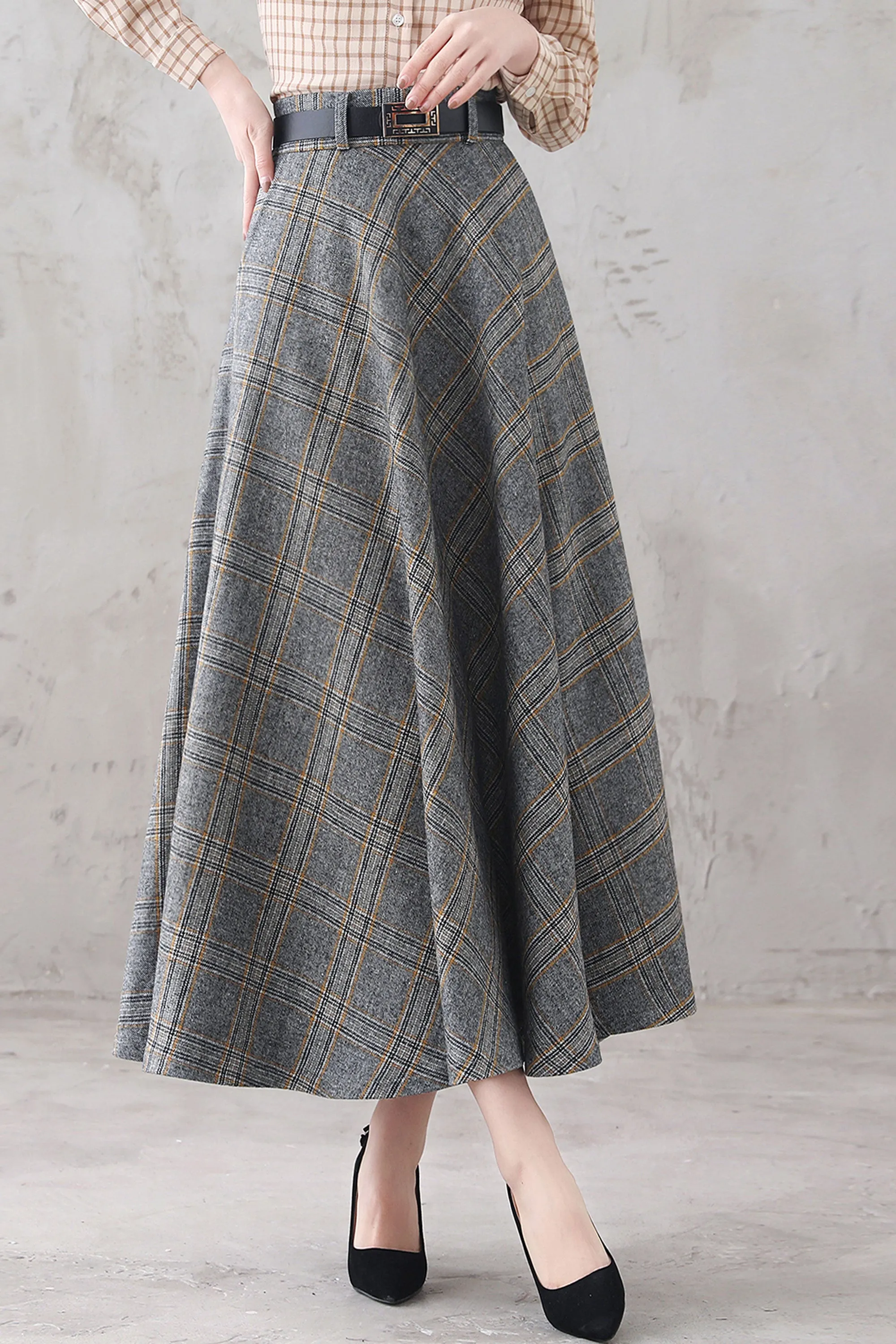 Vintage Inspired High Waist Tartan Skirt 3293