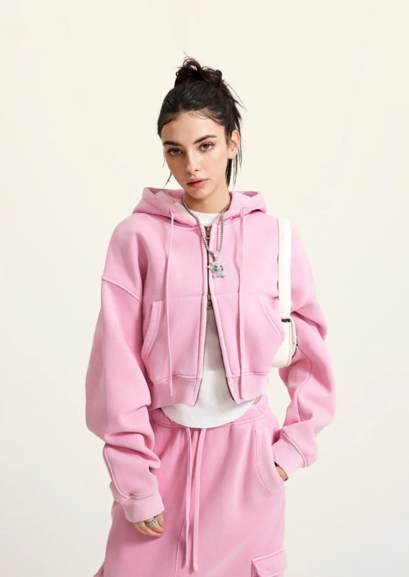 Washed Vintage Cropped Zip Hoodie