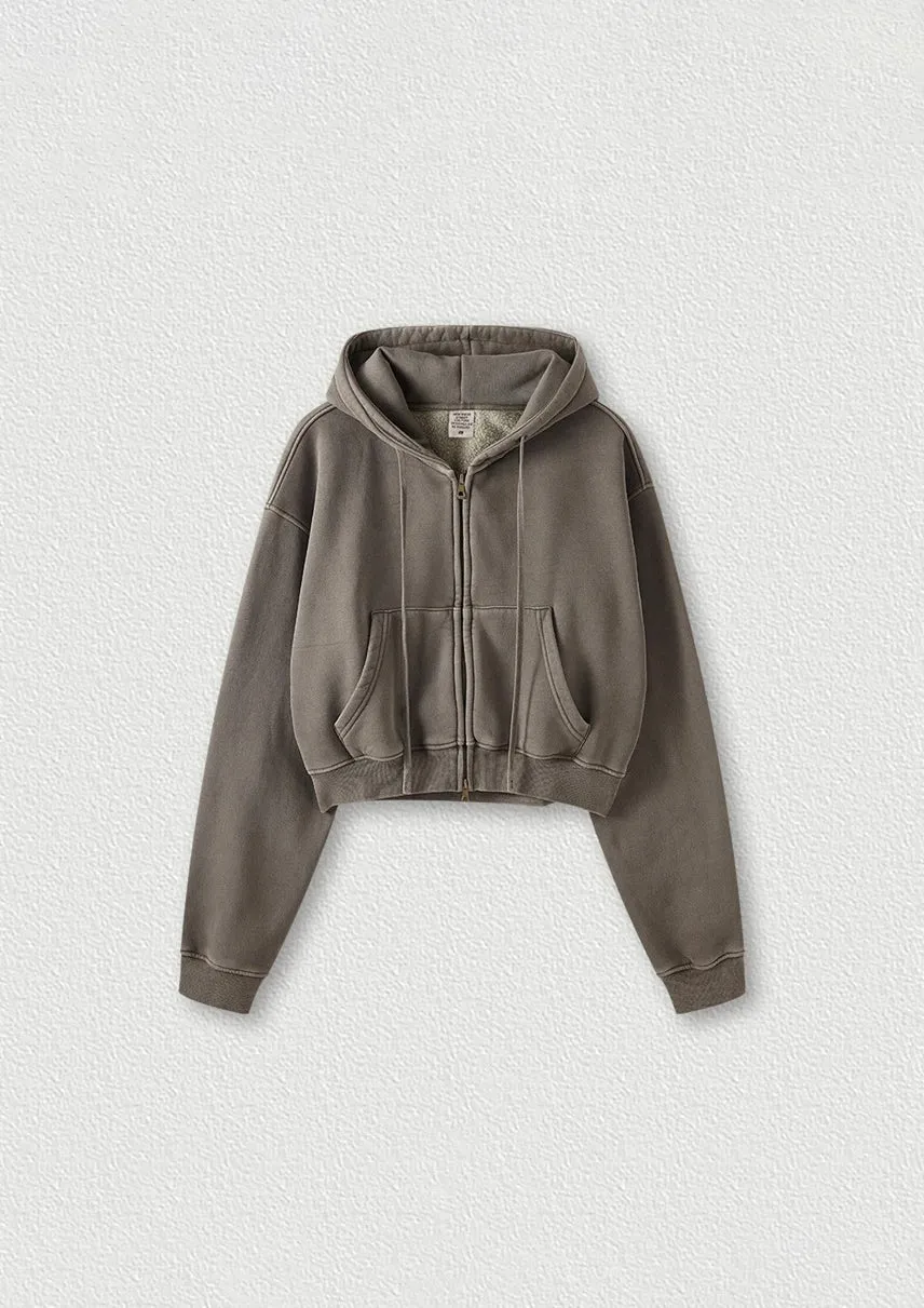 Washed Vintage Cropped Zip Hoodie