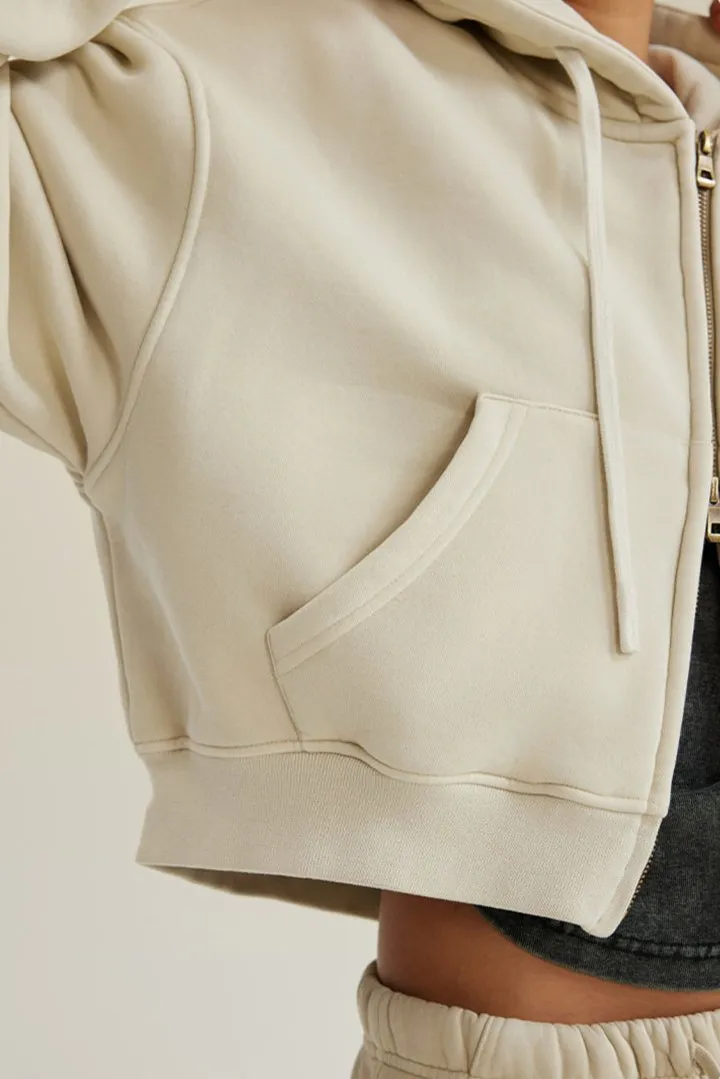 Washed Vintage Cropped Zip Hoodie
