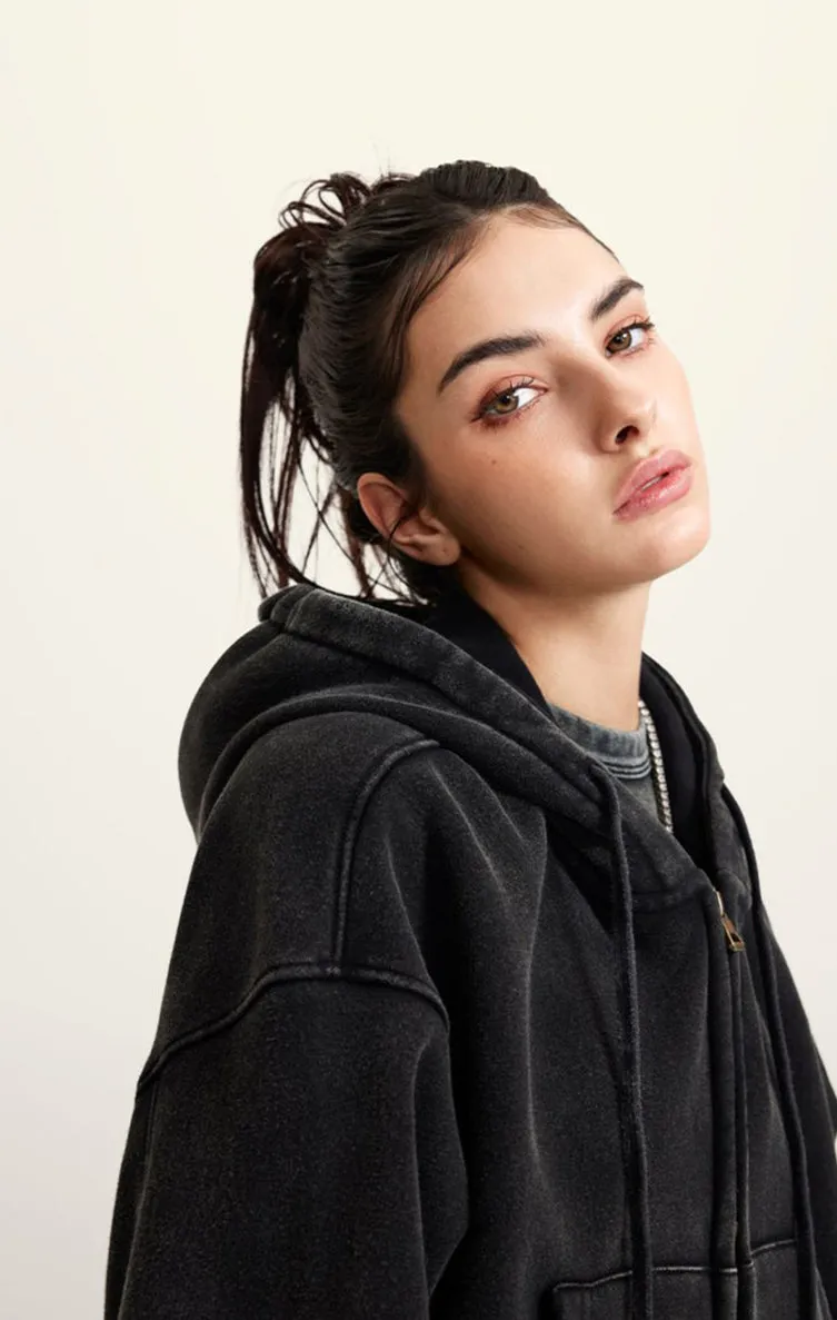 Washed Vintage Cropped Zip Hoodie