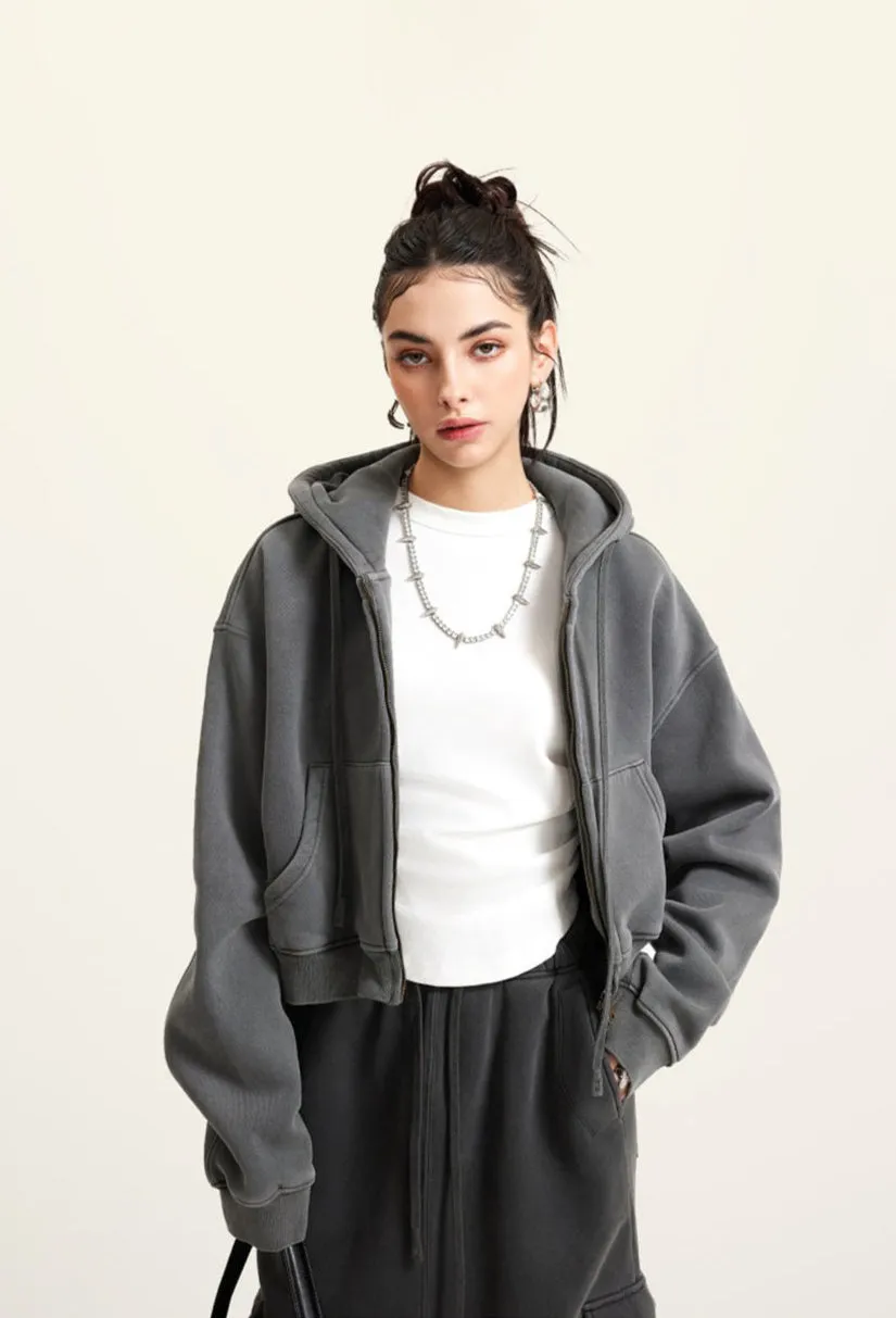 Washed Vintage Cropped Zip Hoodie
