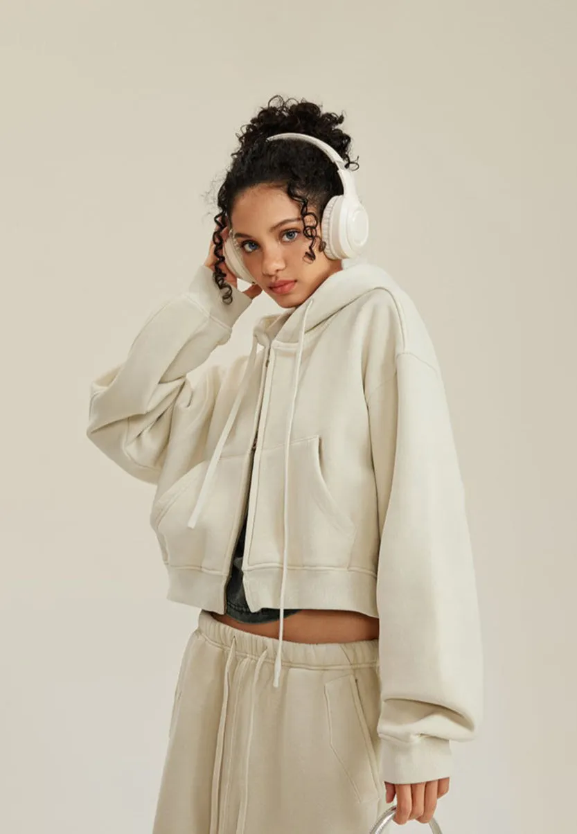 Washed Vintage Cropped Zip Hoodie