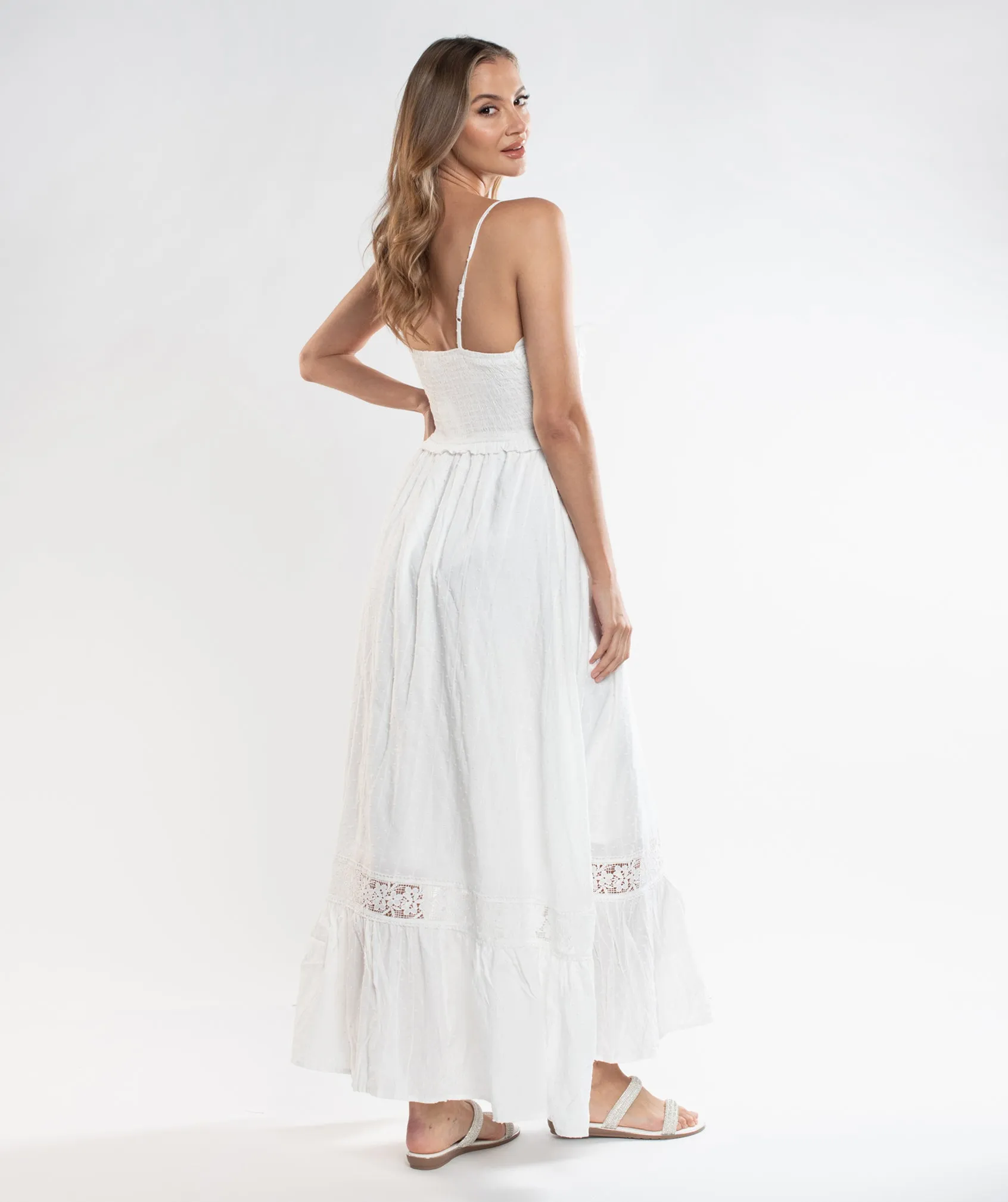 White Cotton Spaghetti Straps Slip-on Maxi Dress