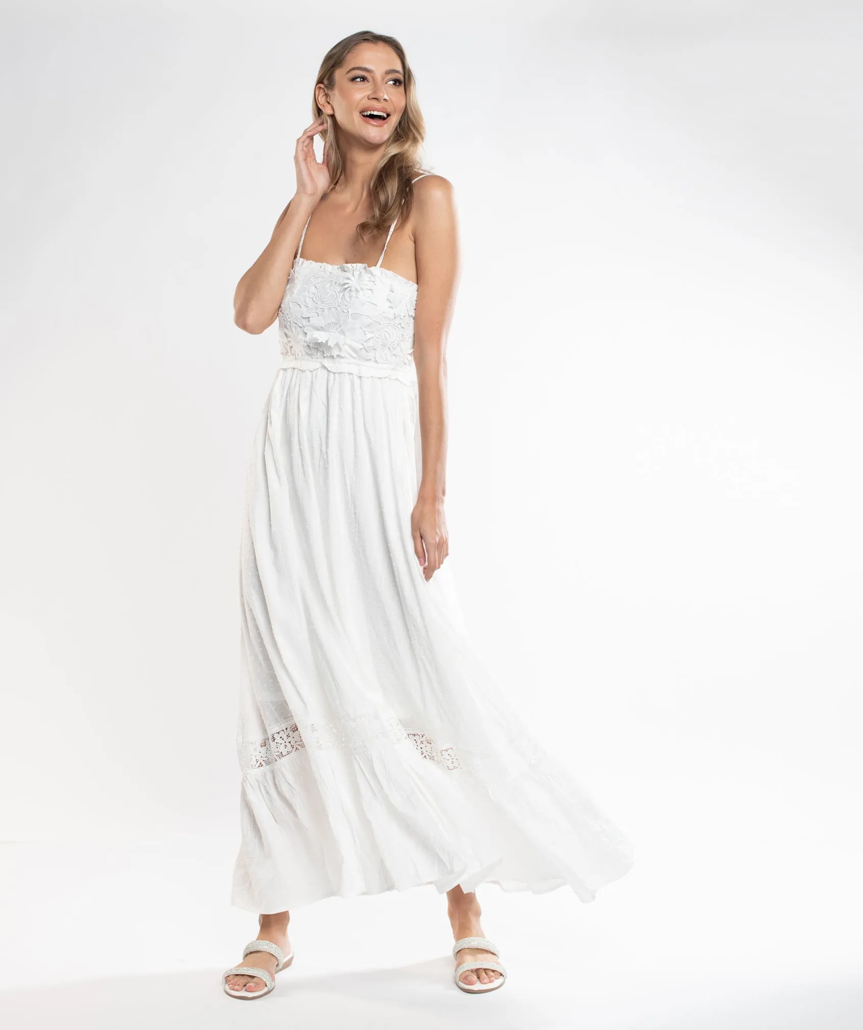 White Cotton Spaghetti Straps Slip-on Maxi Dress