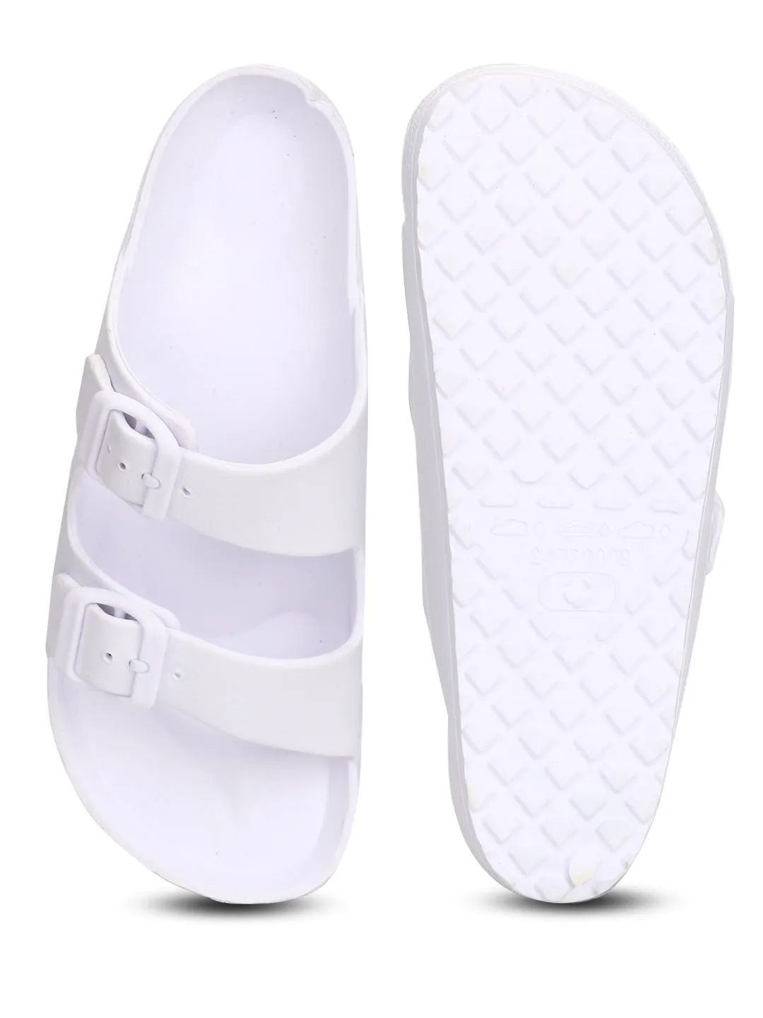 White Double Buckle Strap Slip-on Flats