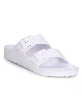 White Double Buckle Strap Slip-on Flats