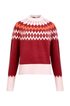 Winter Pattern Knit Crew Neck Jumper, Wine/Multi