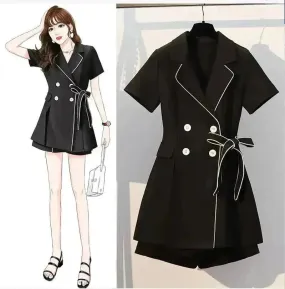 Women Casual Black two-piece Skirt suit