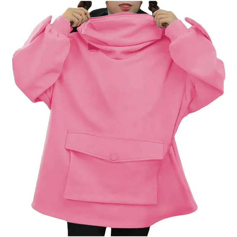 Women cute girl solid color frog hoodie sweatshirt with pocket