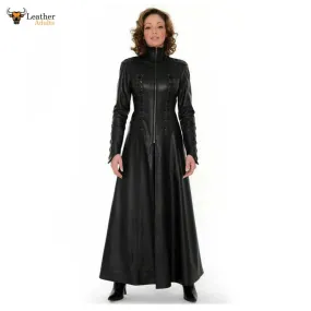 Women Real Nappa Leather Catsuit Matrix Coat Long Sleeves Sexy Dress Casual Wear