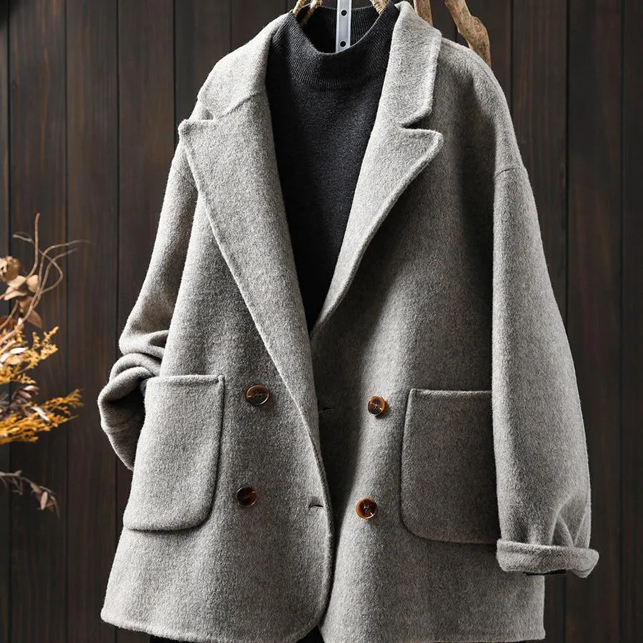 Women Winter Relaxed Fit Blazer Collar Cashmere Overcoat