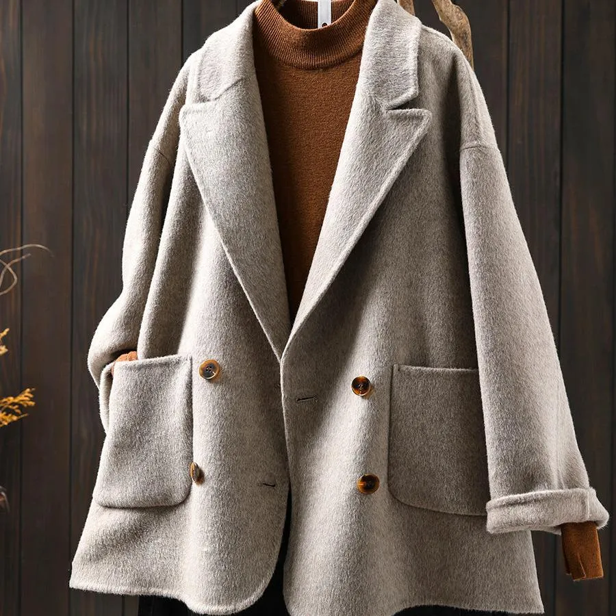 Women Winter Relaxed Fit Blazer Collar Cashmere Overcoat