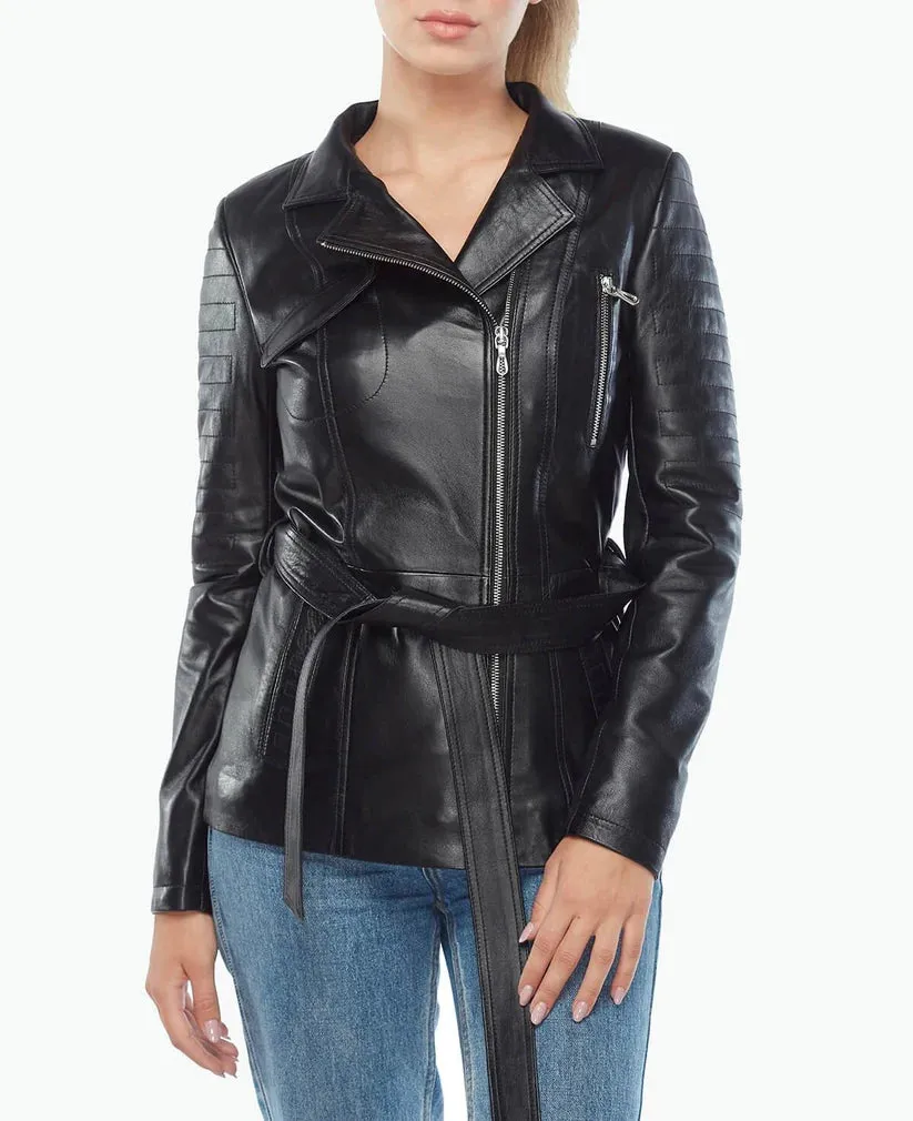 Womens Black Leather Motorcycle Jacket