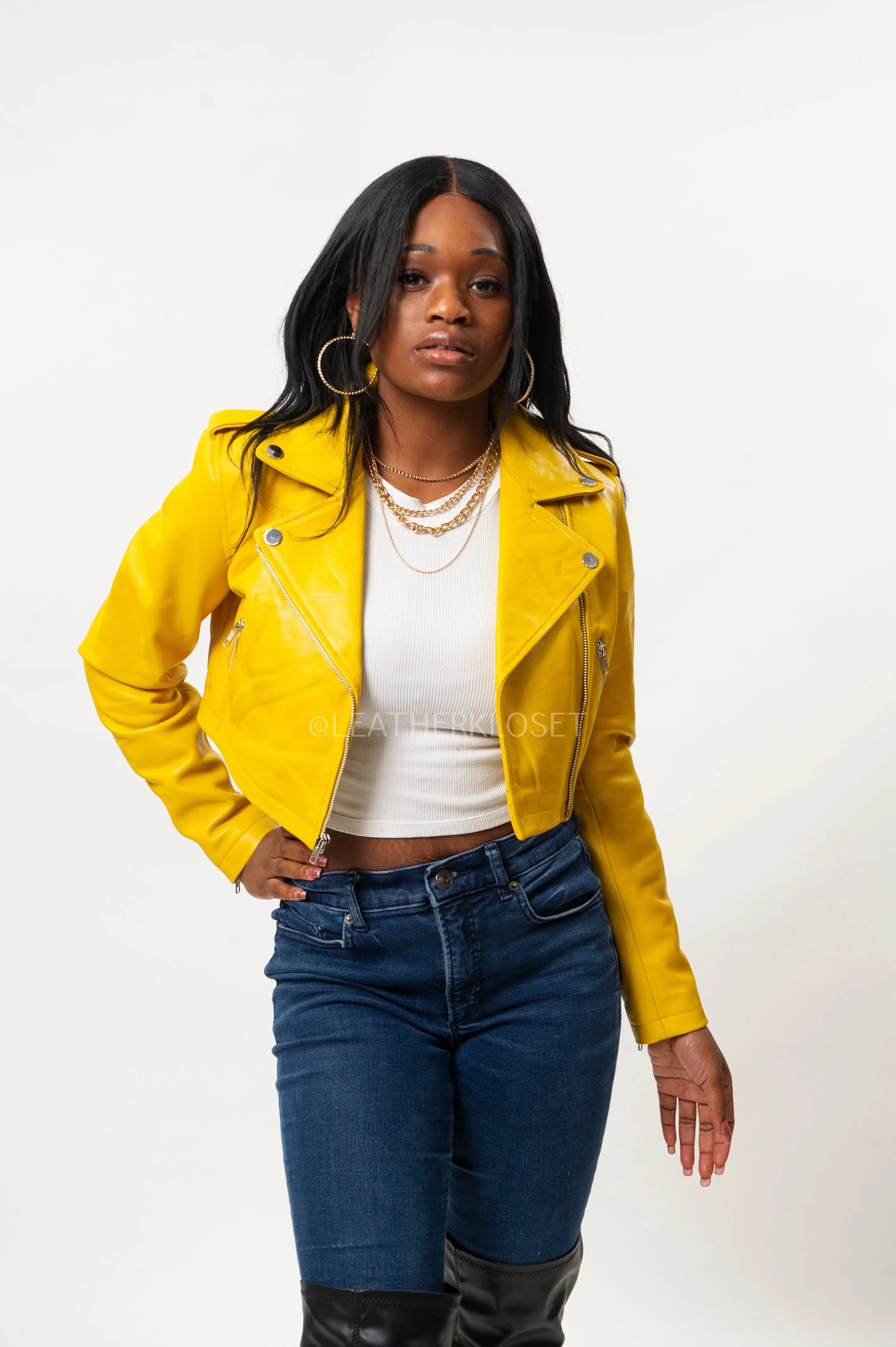 Women's Classic Crop Biker Yellow [SLIM FIT]