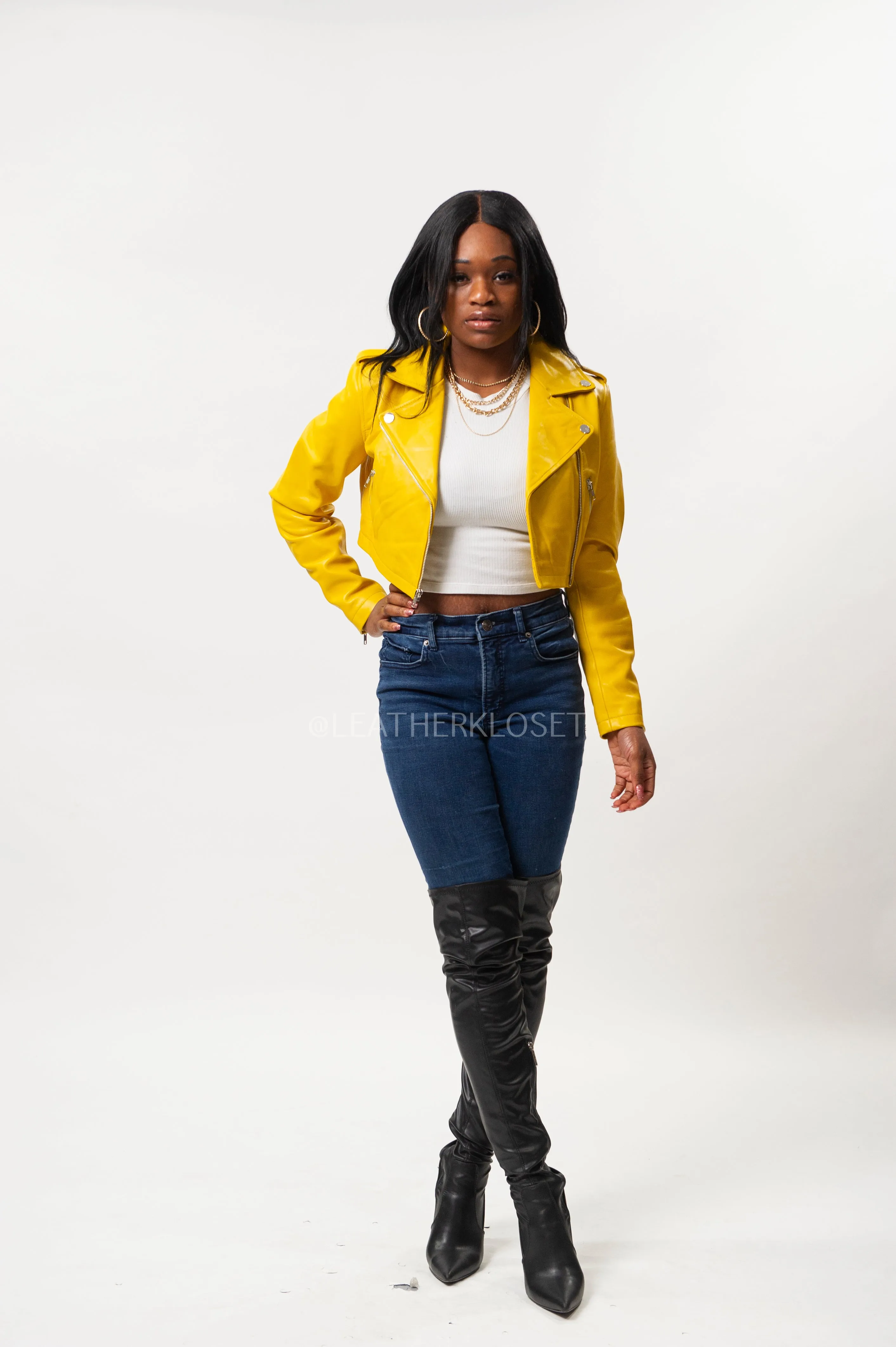 Women's Classic Crop Biker Yellow [SLIM FIT]