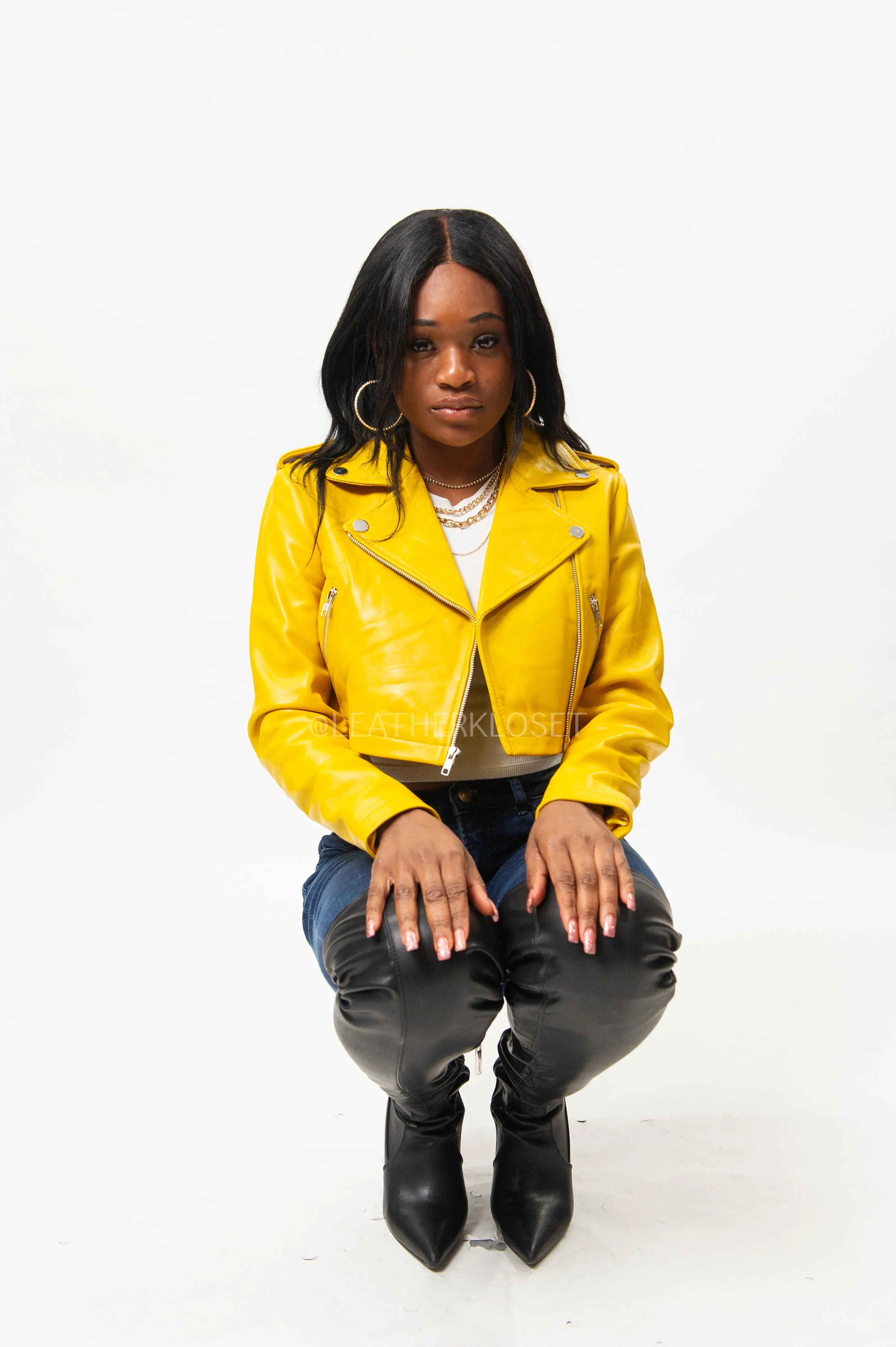 Women's Classic Crop Biker Yellow [SLIM FIT]