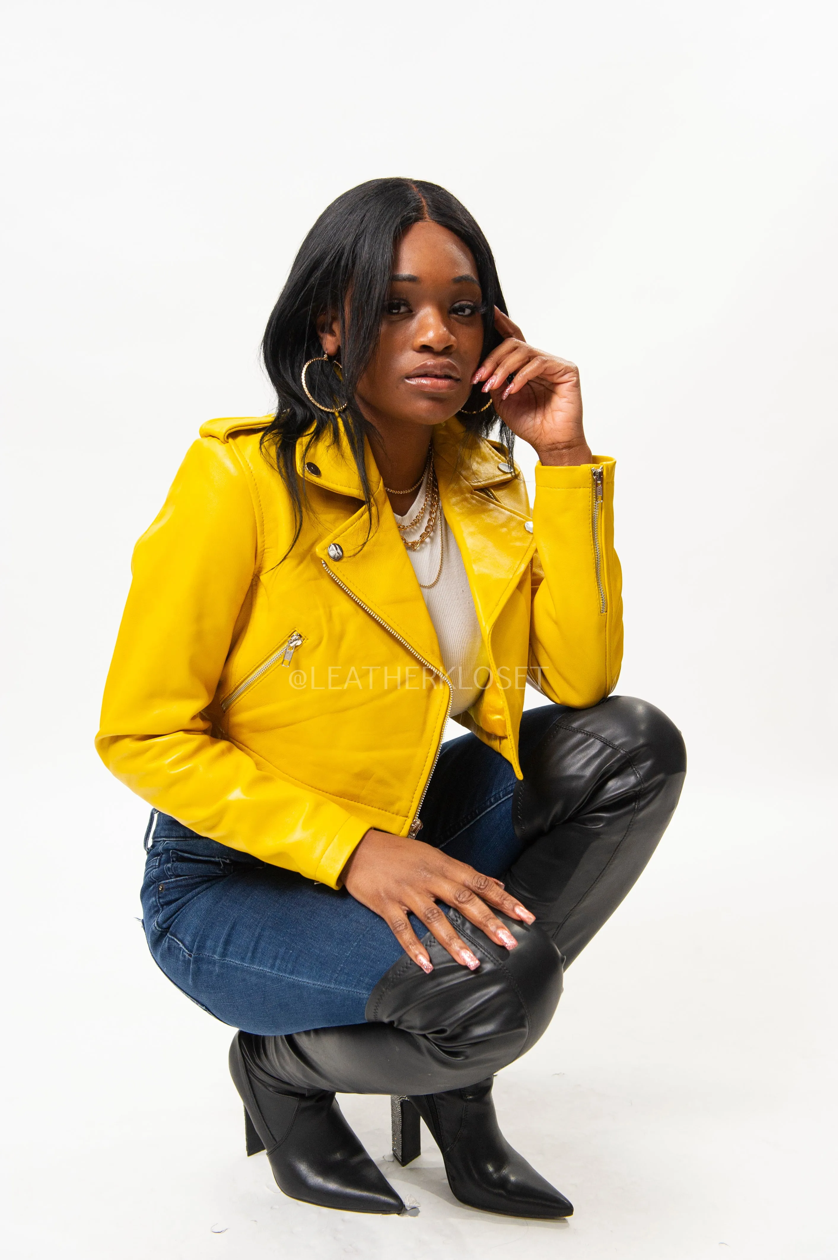 Women's Classic Crop Biker Yellow [SLIM FIT]