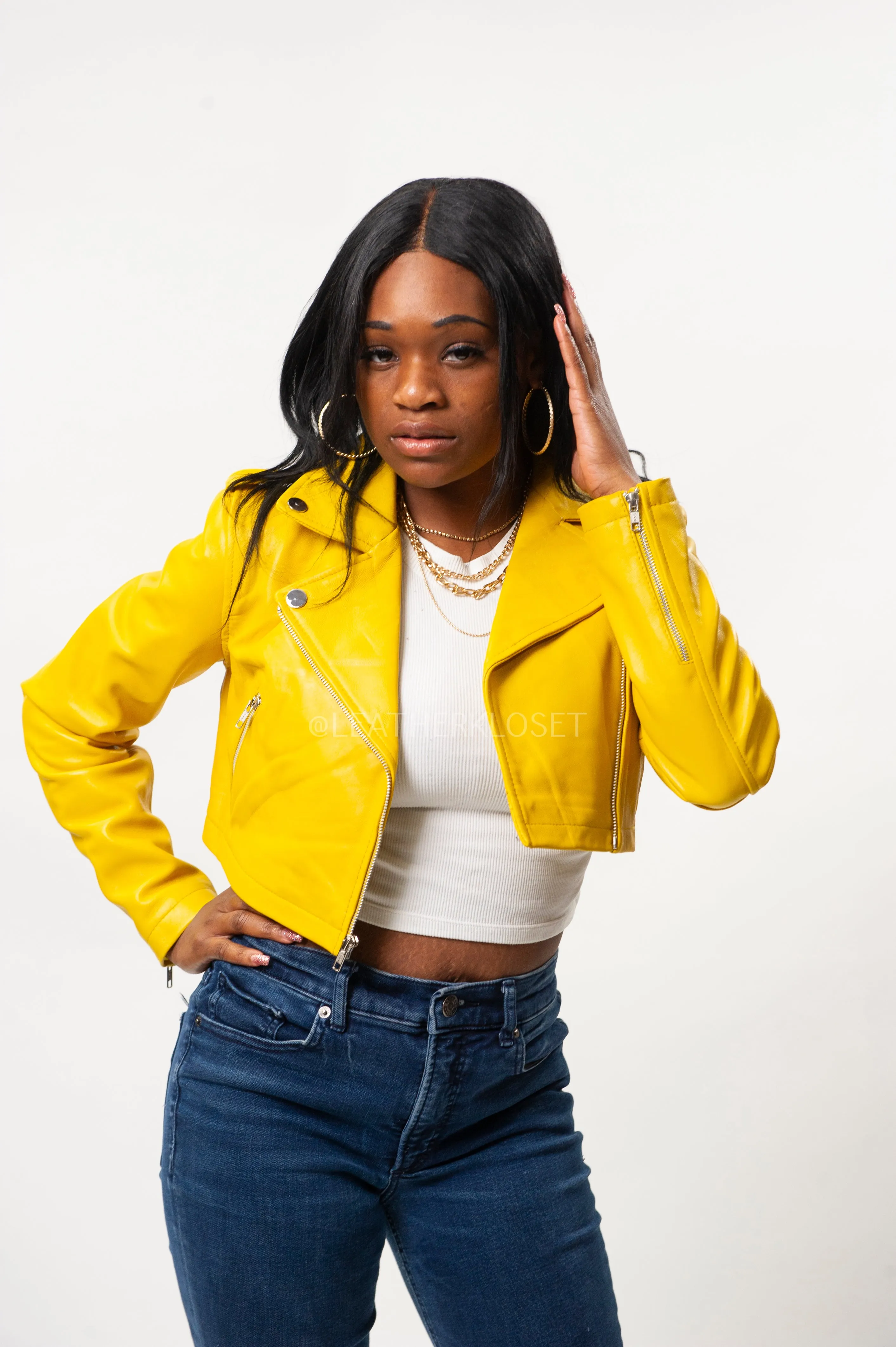 Women's Classic Crop Biker Yellow [SLIM FIT]