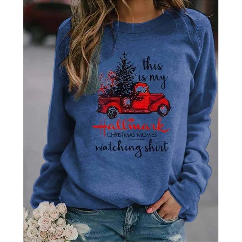 Women's printed Christmas sweatshirts Fall/winter long sleeve pullover tops