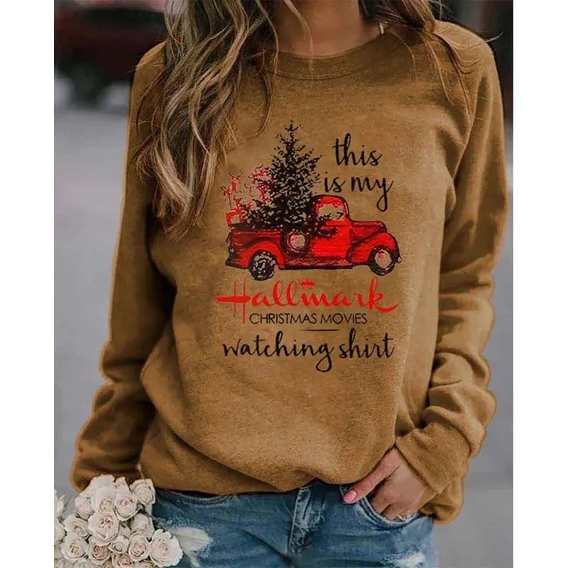 Women's printed Christmas sweatshirts Fall/winter long sleeve pullover tops