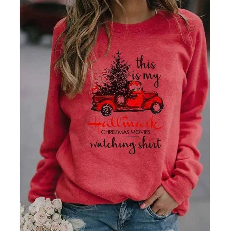 Women's printed Christmas sweatshirts Fall/winter long sleeve pullover tops