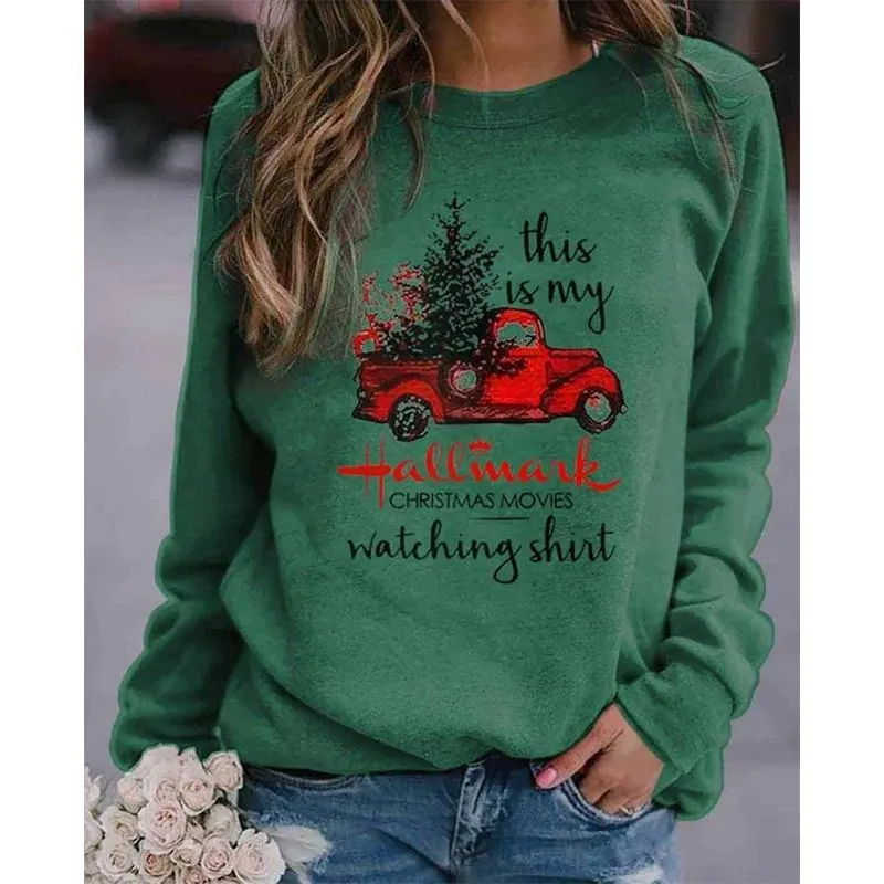 Women's printed Christmas sweatshirts Fall/winter long sleeve pullover tops