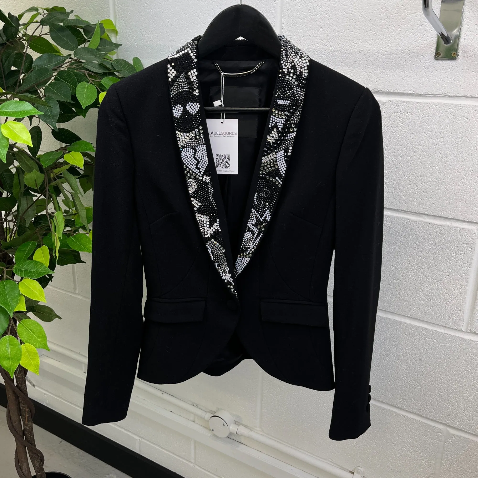 Women's Rhinestone Collar Jacket Black Size S