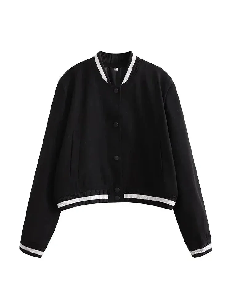 Women's Sporty Cropped Jacket with Contrast Trim