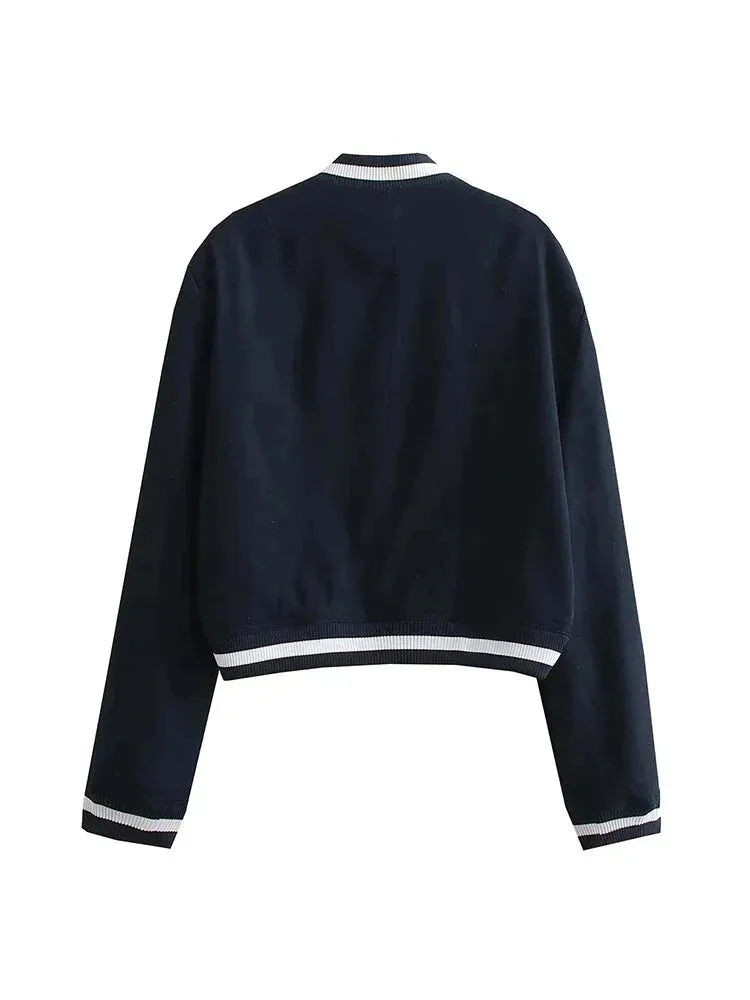 Women's Sporty Cropped Jacket with Contrast Trim