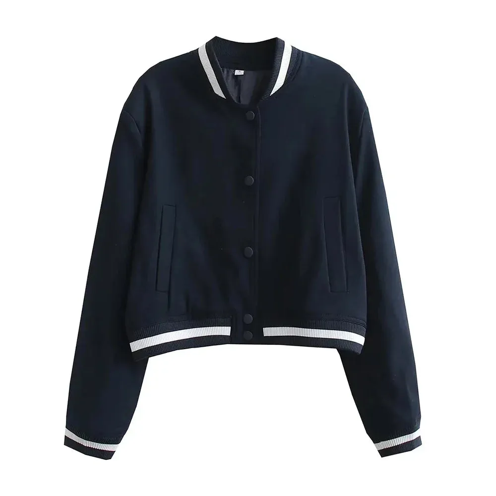 Women's Sporty Cropped Jacket with Contrast Trim