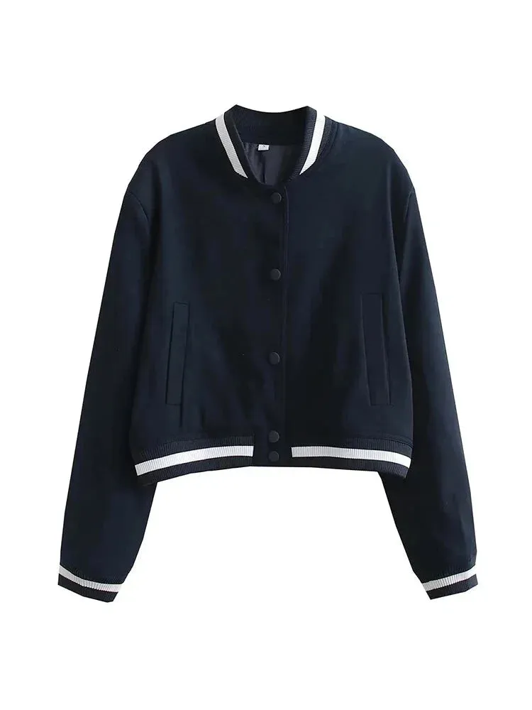 Women's Sporty Cropped Jacket with Contrast Trim