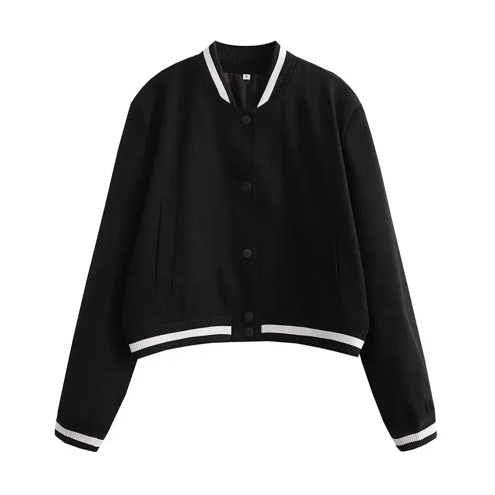 Women's Sporty Cropped Jacket with Contrast Trim