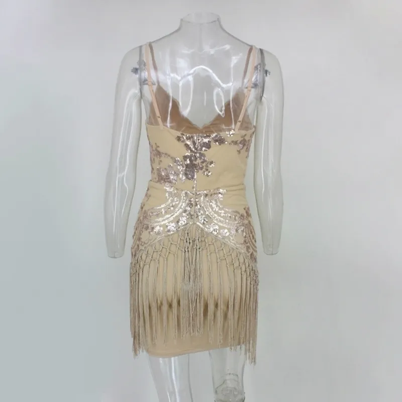 Women's Summer Sheath Sequin Mini Dress With Tassels